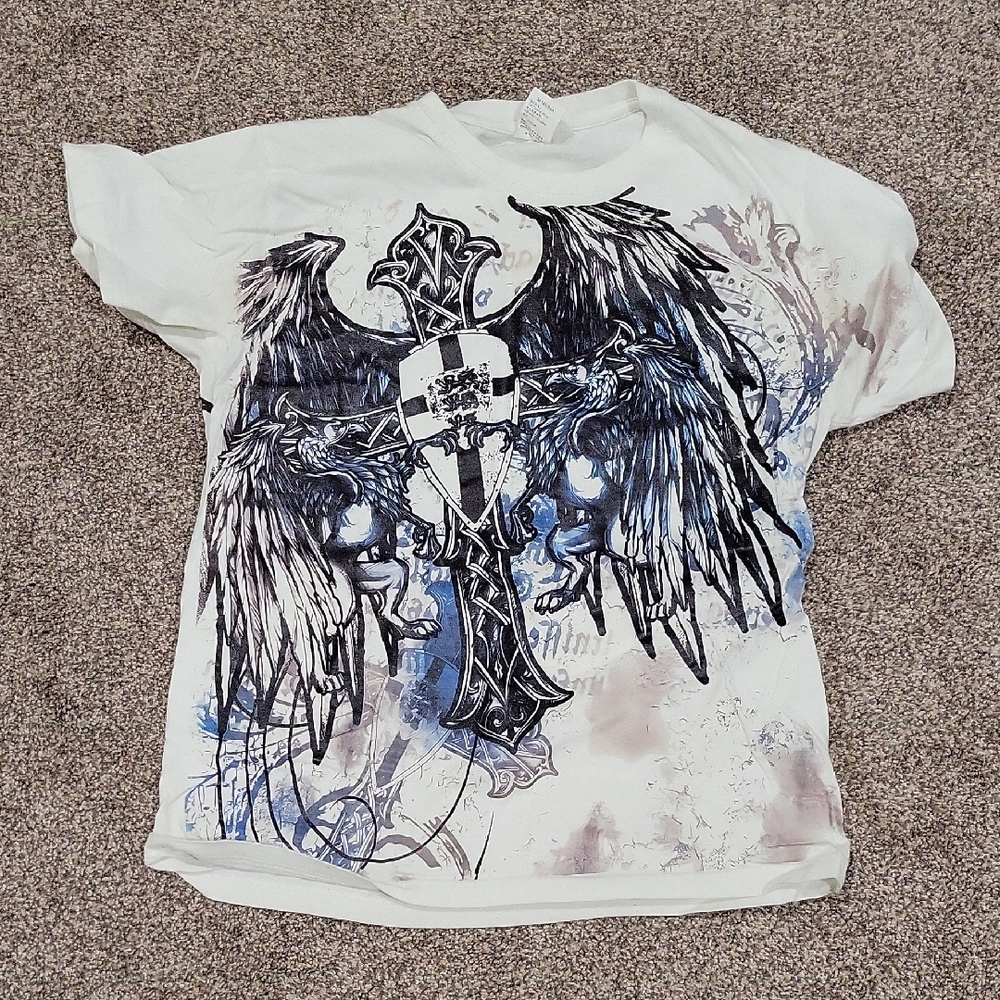 Affliction Tee with Cross and Wings Design